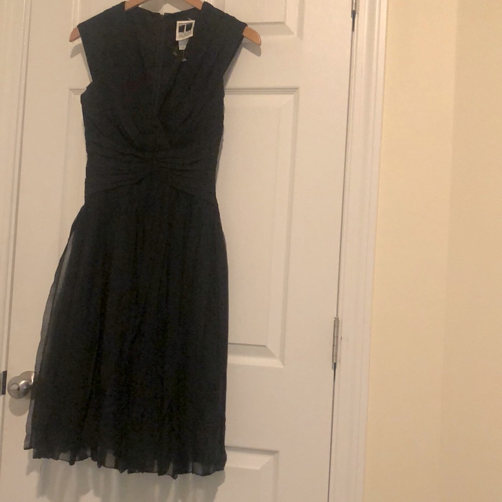 Tadashi black ruffle evening dress